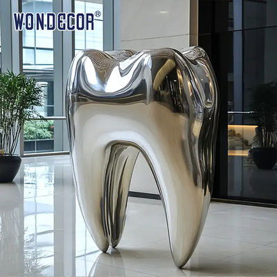 Health Centre Lobby Mirror Polished Stainless Steel Teeth Sculpture Statue