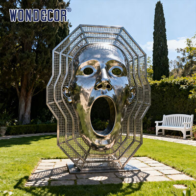 Customized modern 3D abstract screaming large stainless steel outdoor garden decoration facial sculpture