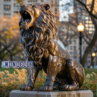 Large outdoor square park lion bronze sculpture