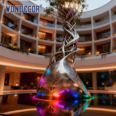 Large Hotel Lobby Light Luxury Style Nature Symbiosis Theme "Life's Spiral" Stainless Steel Sculpture