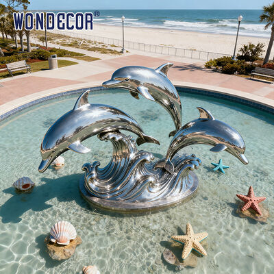 Large-Scale Metal Animal (Dolphin) Stainless Steel Sculpture for Outdoor Pool Fountain