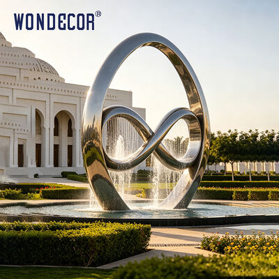 Large outdoor stainless steel water fountain sculpture